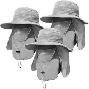 3 Pack Mens Outdoor Wide Brim Fishing Hat,UPF 50+ Sun Protection Cap with Flap